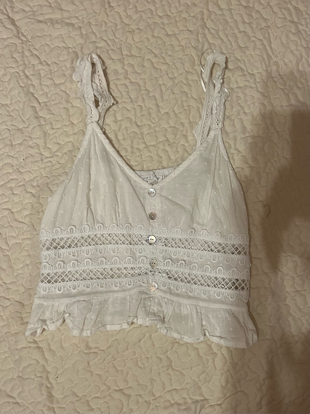 Cotton White Lace-Trim Button Front Crop Top